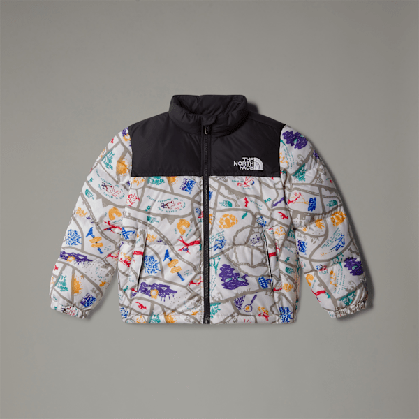 The North Face Kids' 1996 Retro Nuptse Jacket White Dune Woodcut Trail Map Print