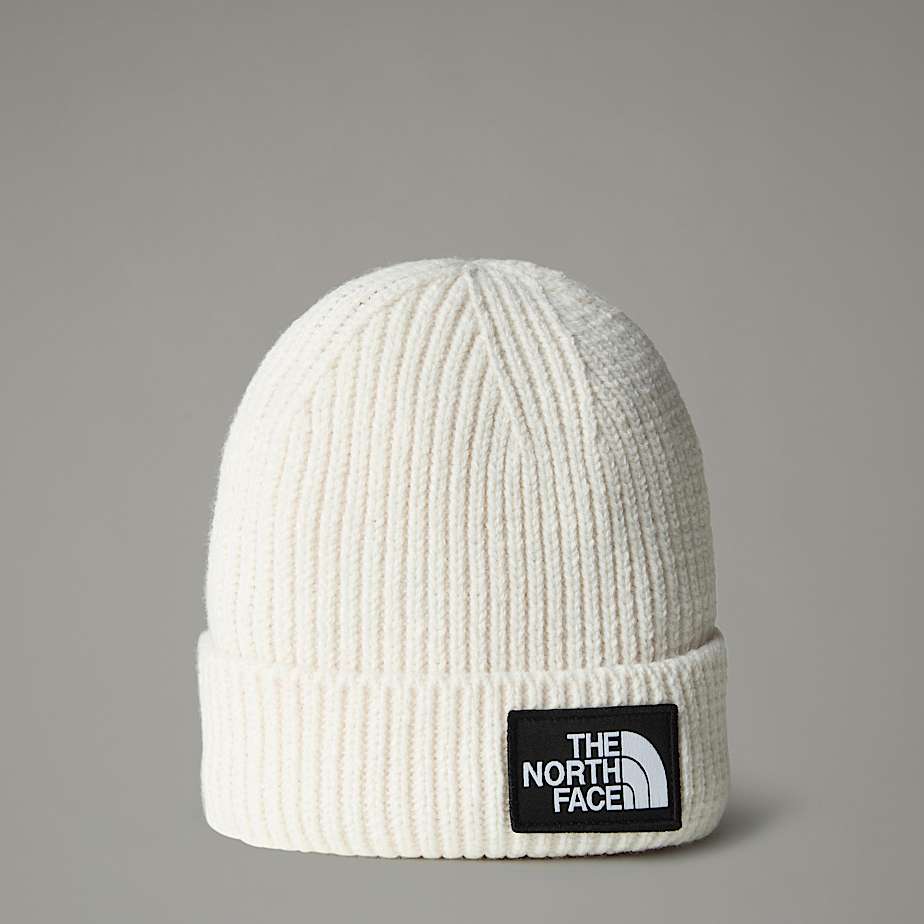 The North Face Tnf Logo Box Beanie Mit Umschlag White Dune 