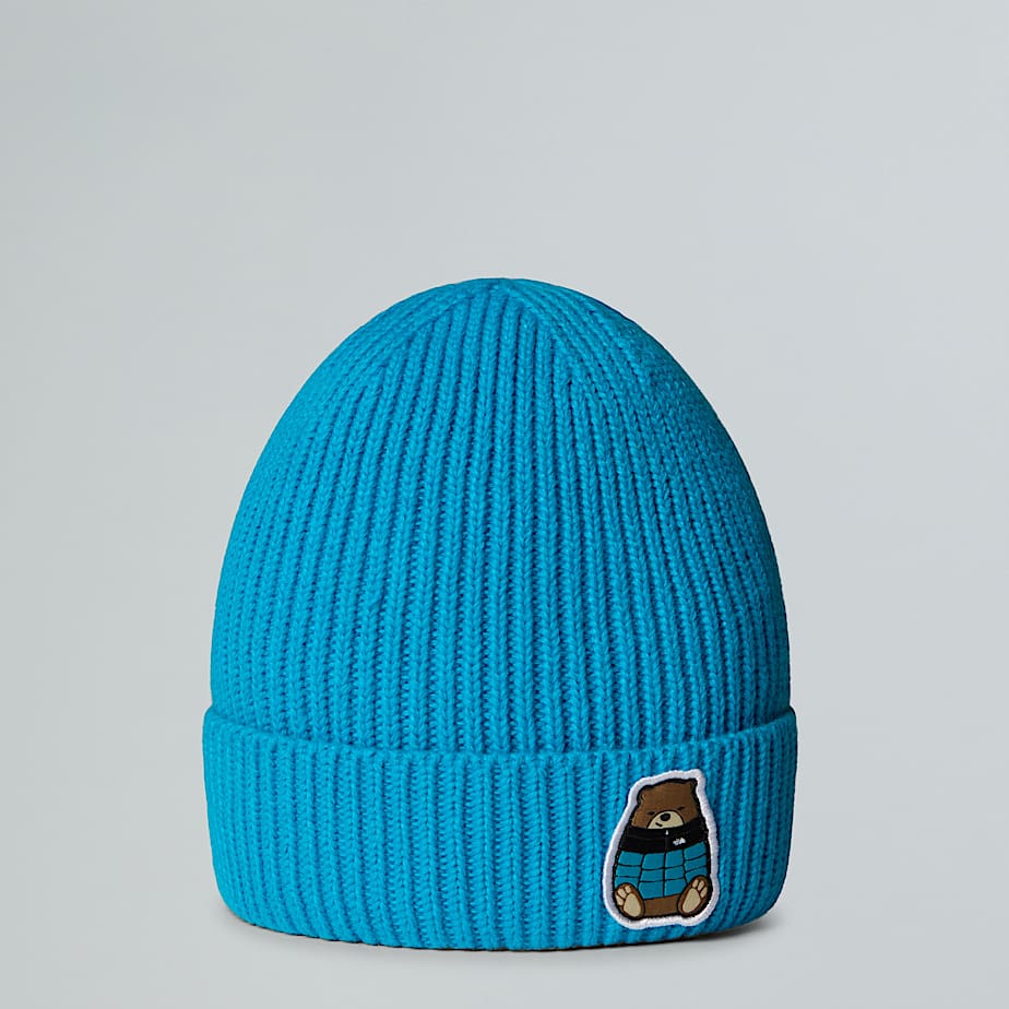 The North Face Kids' Tnf Logo Box Cuffed Beanie Meridian Blue-nuptse Bear Patch One