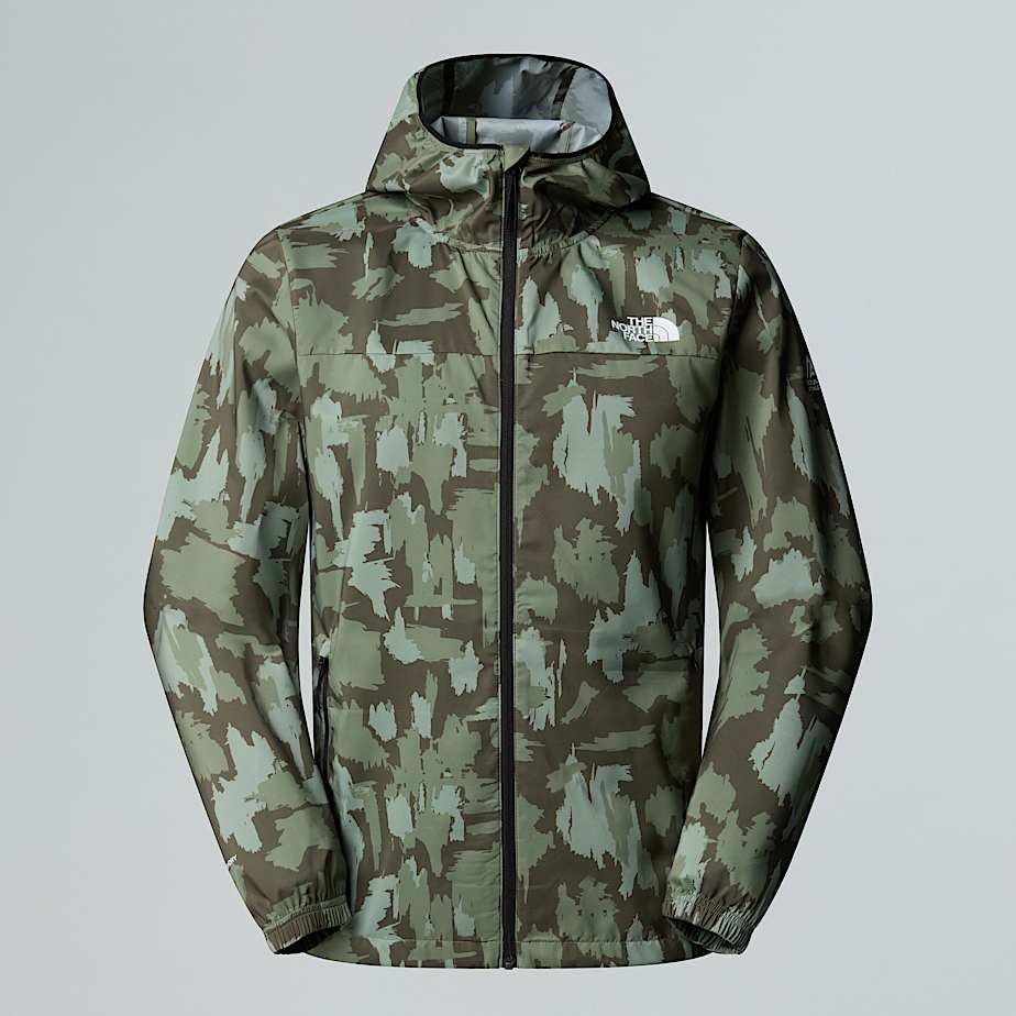 The North Face Men's Mountain Athletics Printed Hooded Wind Jacket New Taupe Green Painted Mountains Print