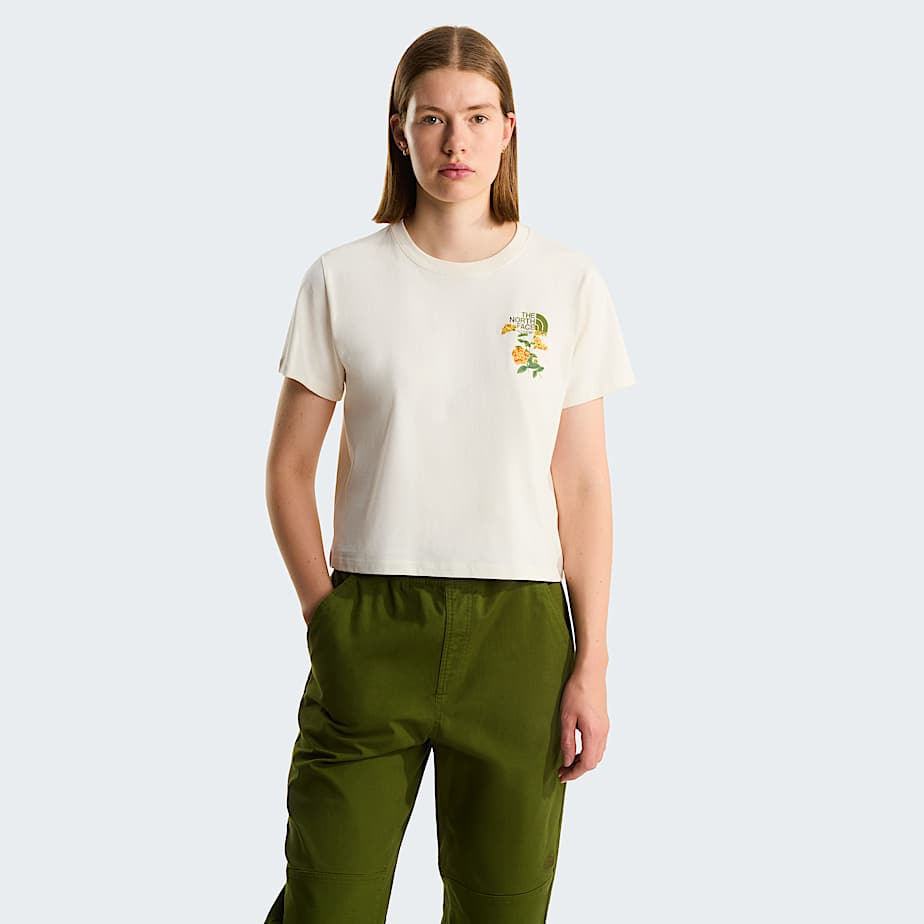 The North Face Women's Flora Embroidered Regular Graphic T-shirt White Dune
