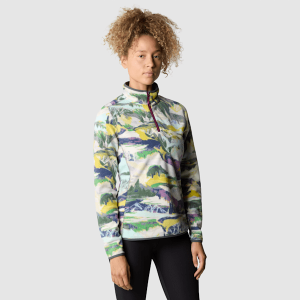 The North Face 100 Glacier Fleece Mit 1/4-langem Rv Und Aufdruck Für Damen Black Currant Purple Trail Dream Print Größe ...