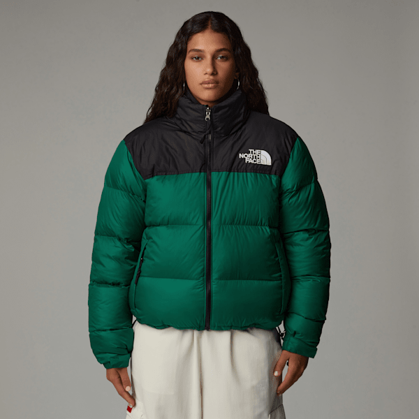 Green and black north face puffer best sale