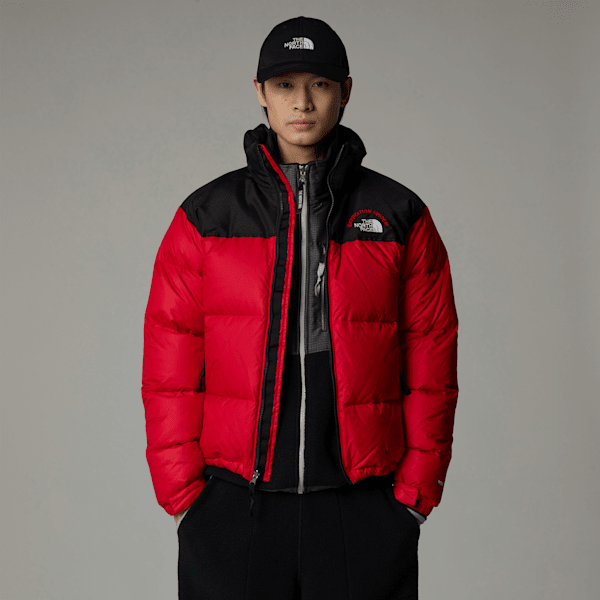 Red north face jacket with hood sale