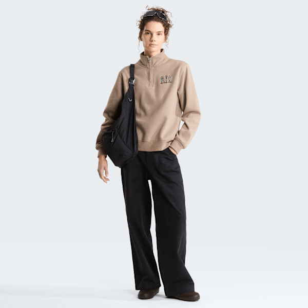 Sweat graphique décontracté col zippé à broderie ski pour femme Garnet