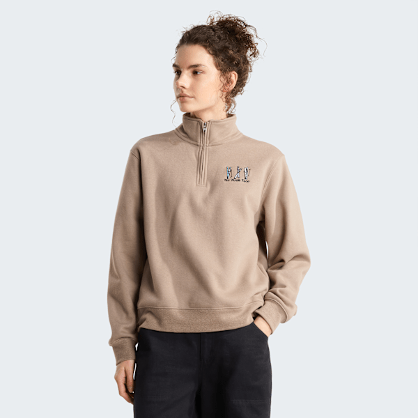 Sweat graphique décontracté col zippé à broderie ski pour femme