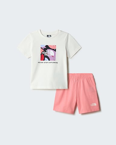 NSE Box Play Regular Shorts Set fr Kinder TNF White DuneCoral Crush hero