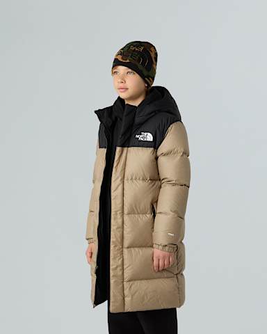 Lang Nuptse parka til unge TNF Mushroom Grey ALT3