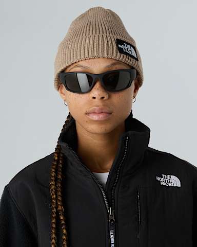 TNF Logo Boxbeanie met boord TNF Mushroom Grey ALT1
