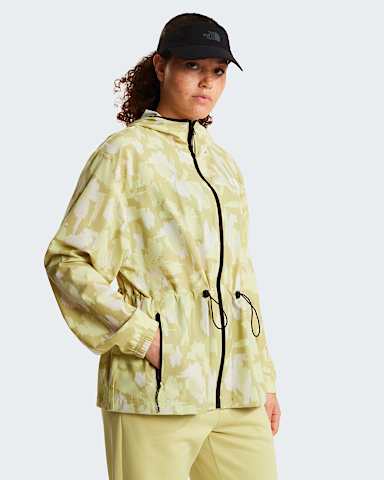 Womens Mountain Athletics Printed Hooded Wind Jacket TNF Lemon Mist Painted Mountains Print HERO