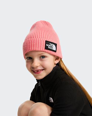 Kids TNF Logo Box Cuffed Beanie TNF Coral Crush ALT1