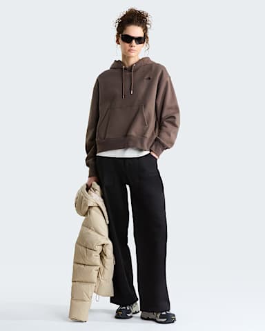 Womens TNF Essential Simple Dome Boxy Oversized Hoodie TNF Smokey Brown ALT1