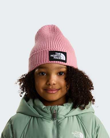 Kids TNF Logo Box Cuffed Beanie TNF Primrose ALT1