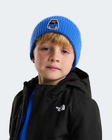 Kids TNF Logo Box Cuffed Beanie TNF Active BlueNuptse Bear Patch ALT1