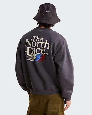Mens Retro Trail Relaxed Graphic Sweatshirt TNF Anthracite Grey HERO