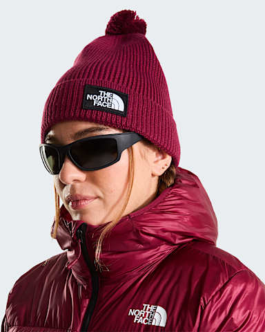 TNF Logo Box Beanie mit Bommel TNF Burgundy Crush ALT1
