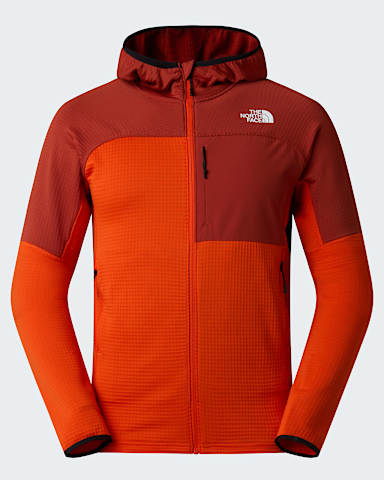 Mens Stormgap Power Grid Hooded Jacket TNF Lava RedIron Clay hero