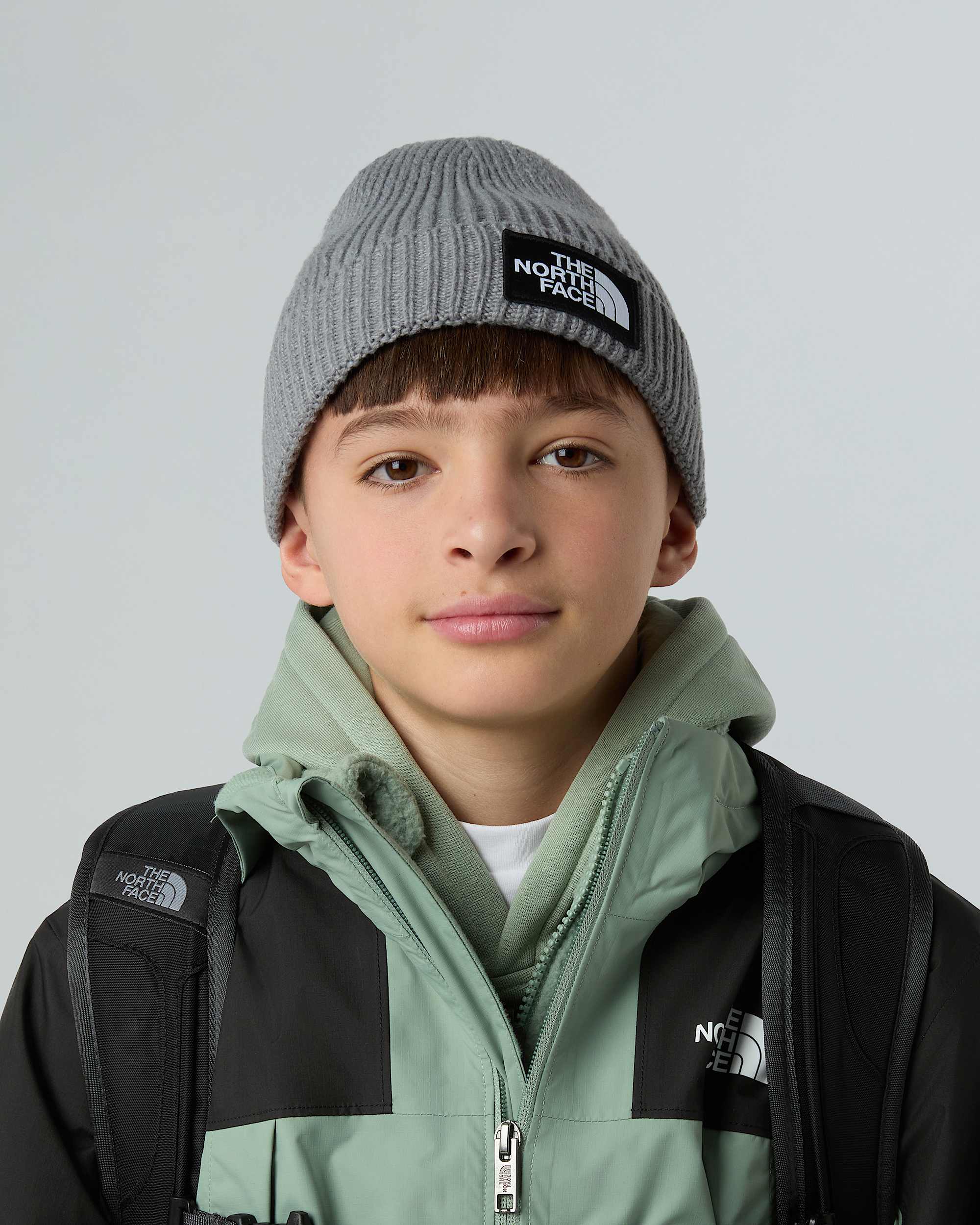 Bonnet  revers et logo carr TNF pour enfant TNF TNF Medium Grey Heather ALT12