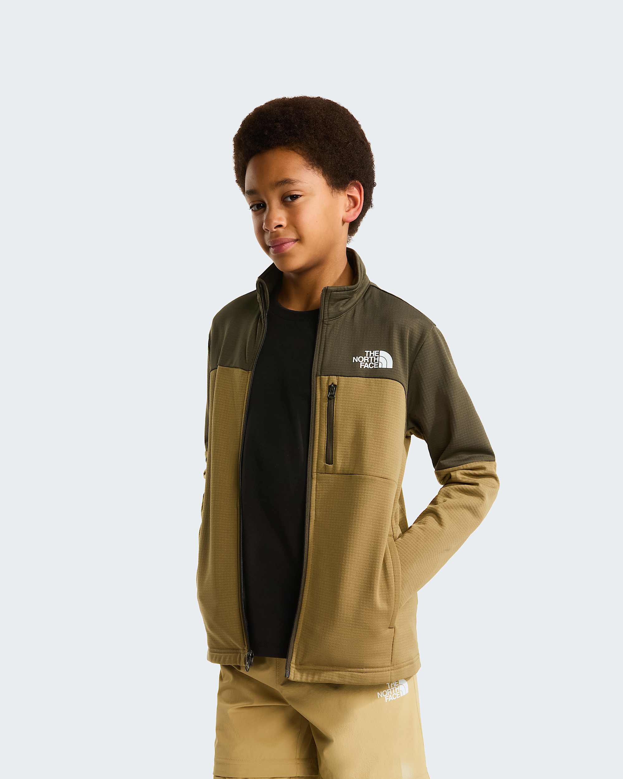 Hiketussenlaagjas met volledige rits voor tieners TNF New Taupe GreenCedar ALT4