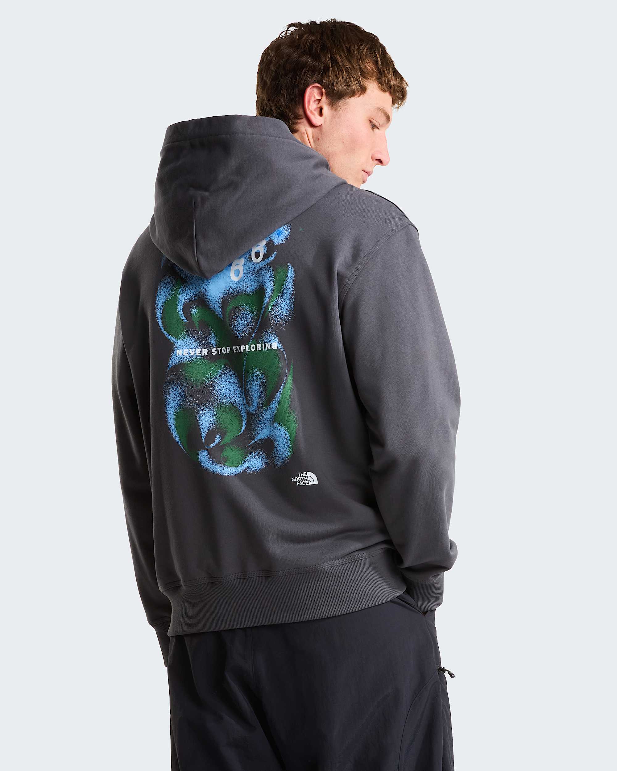 1966 Motion relaxt geschnittener Kapuzenpulli mit Grafik in Unisex TNF Anthracite Grey ALT2
