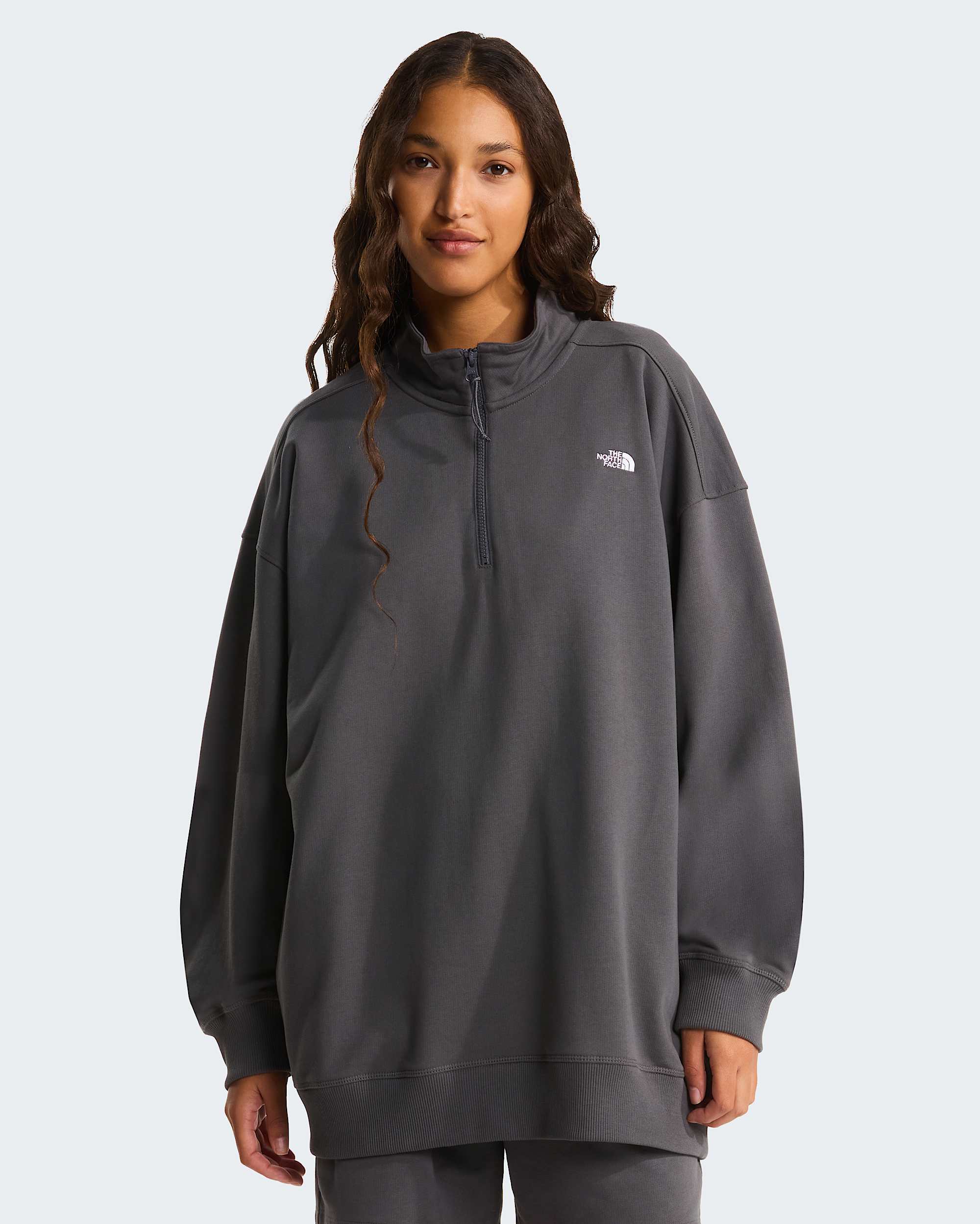 Essential leicht  relaxt geschnittenes Sweatshirt mit 14langem RV in Unisex TNF Anthracite Grey ALT8