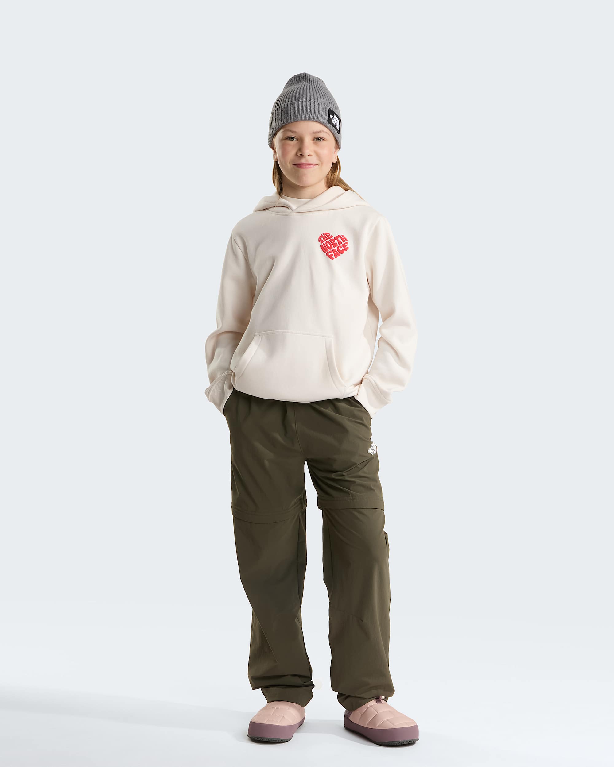 Pantoufles dhiver Thermoball Traction II pour enfant TNF Pink MossFawn Grey ALT5