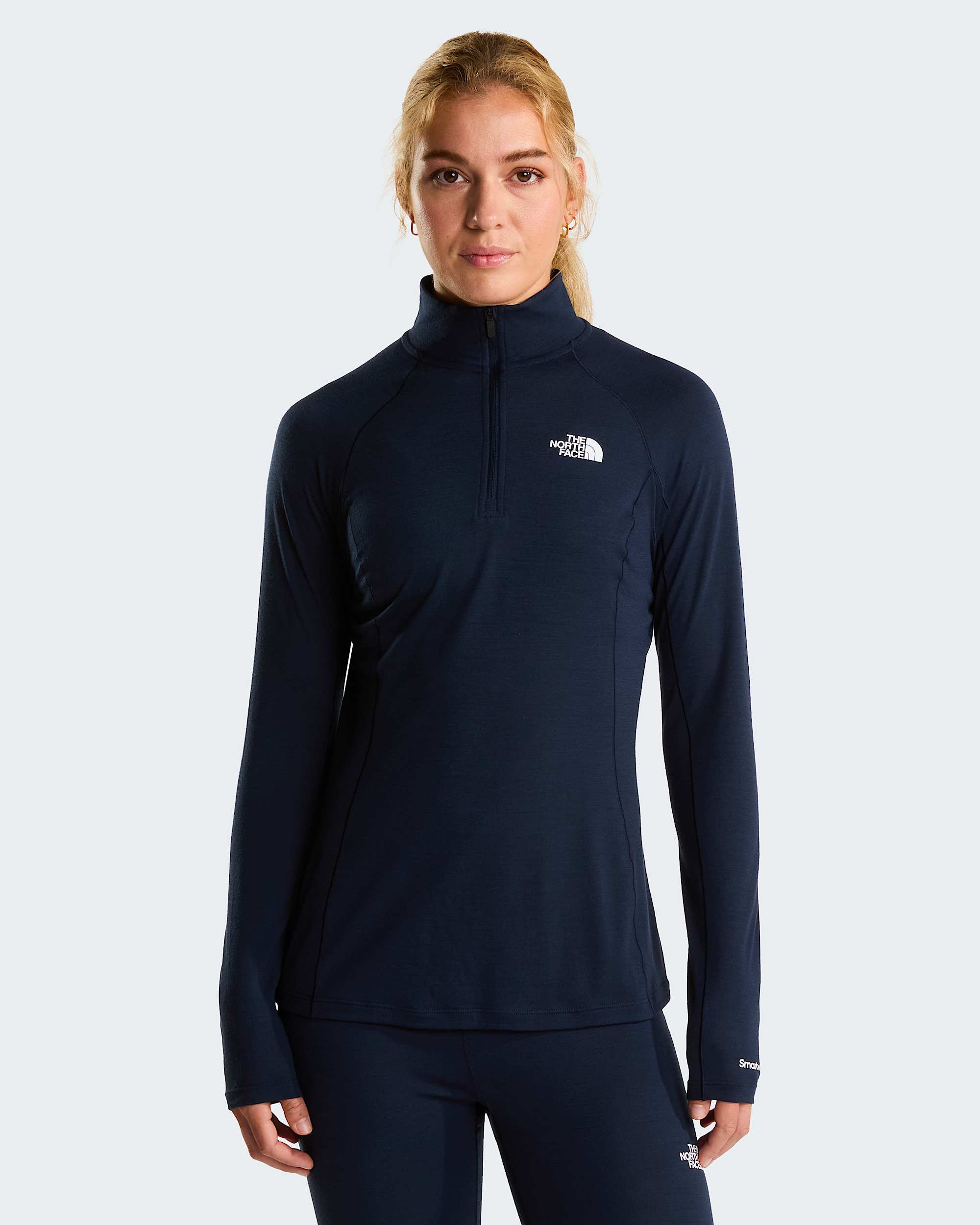 Top de manga comprida em l Merino com fecho de correr de 14 TNF x Smartwool para mulher TNF hero