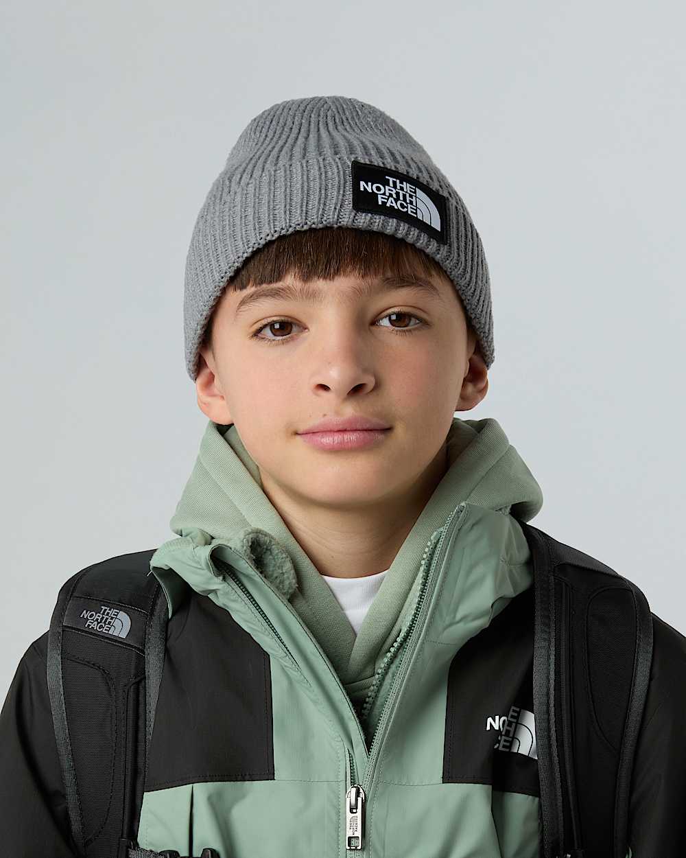 Bonnet  revers et logo carr TNF pour enfant TNF TNF Medium Grey Heather ALT12