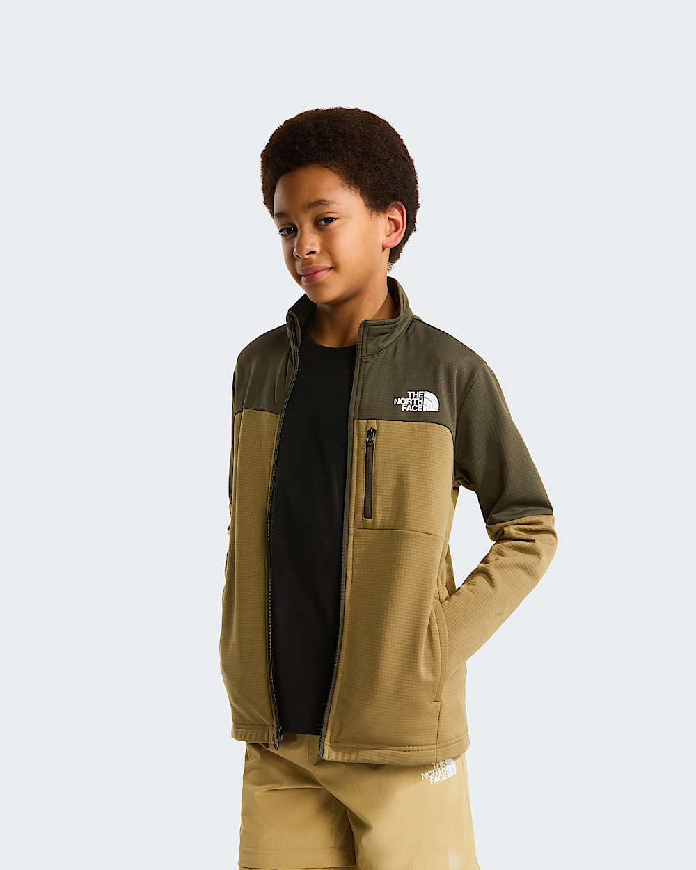 Hiketussenlaagjas met volledige rits voor tieners TNF New Taupe GreenCedar ALT4