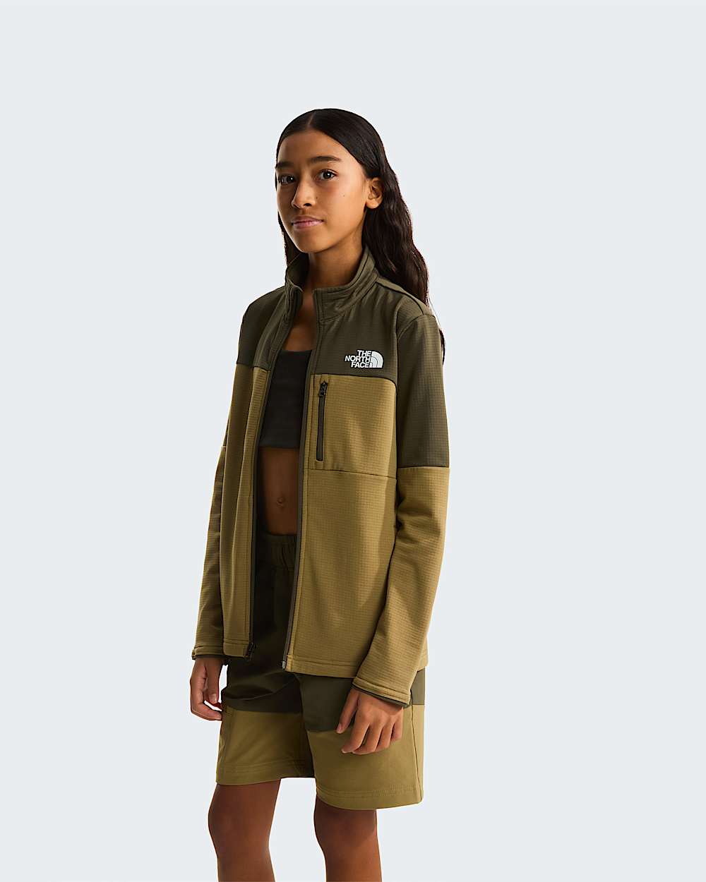 Hiketussenlaagjas met volledige rits voor tieners TNF New Taupe GreenCedar ALT12