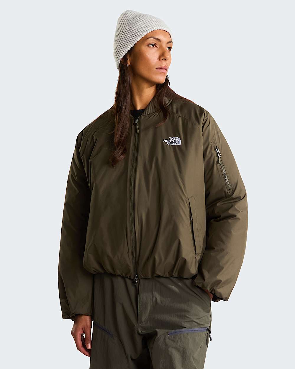 Womens Choqa Bomber Jacket TNF New Taupe Green HERO