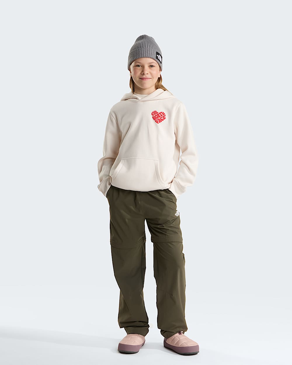 Pantoufles dhiver Thermoball Traction II pour enfant TNF Pink MossFawn Grey ALT5