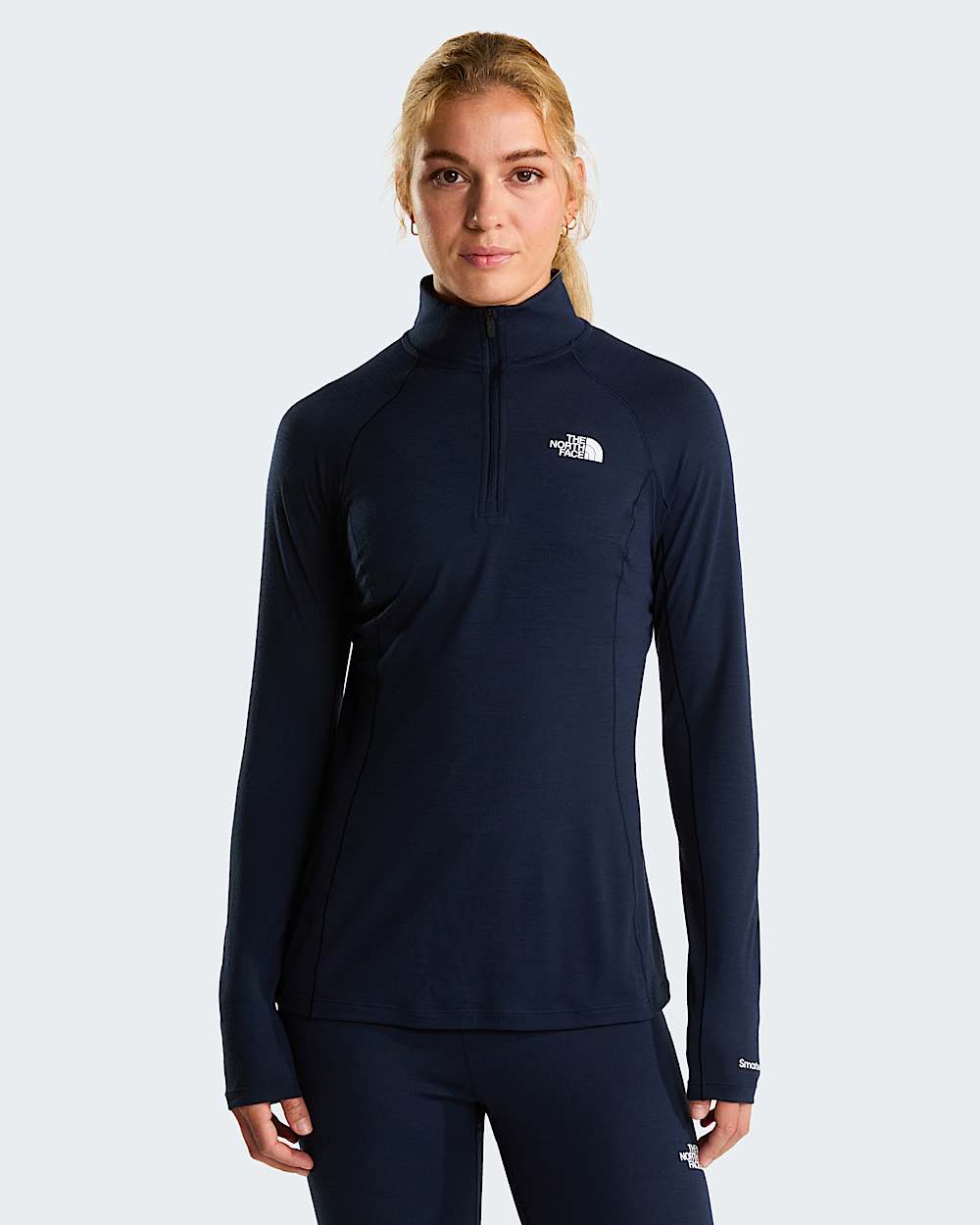 Top de manga comprida em l Merino com fecho de correr de 14 TNF x Smartwool para mulher TNF hero