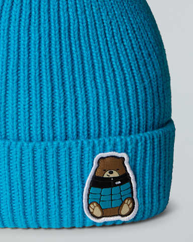Kids TNF Logo Box Cuffed Beanie TNF Meridian BlueNuptse Bear Patch ALT2