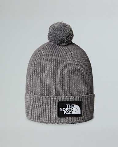 Berretto con pompon e riquadro con logo TNF TNF TNF Medium Grey Heather HERO