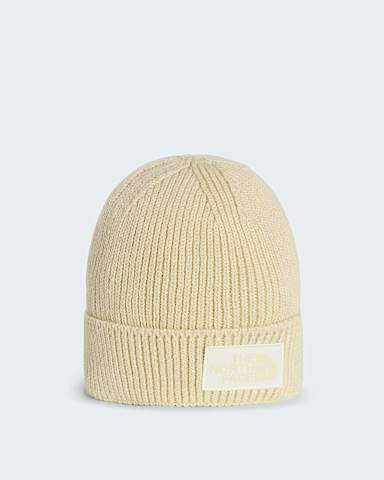 TNF Logo Box Cuffed Beanie TNF Gravel HeatherWhite Dune HERO