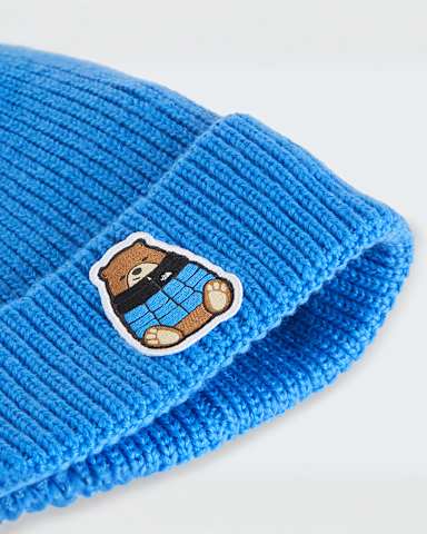 Kids TNF Logo Box Cuffed Beanie TNF Active BlueNuptse Bear Patch ALT2