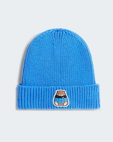 Kids TNF Logo Box Cuffed Beanie TNF Active BlueNuptse Bear Patch HERO