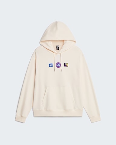 Felpa con cappuccio Explorer Badges Relaxed Graphic unisex TNF White Dune HERO