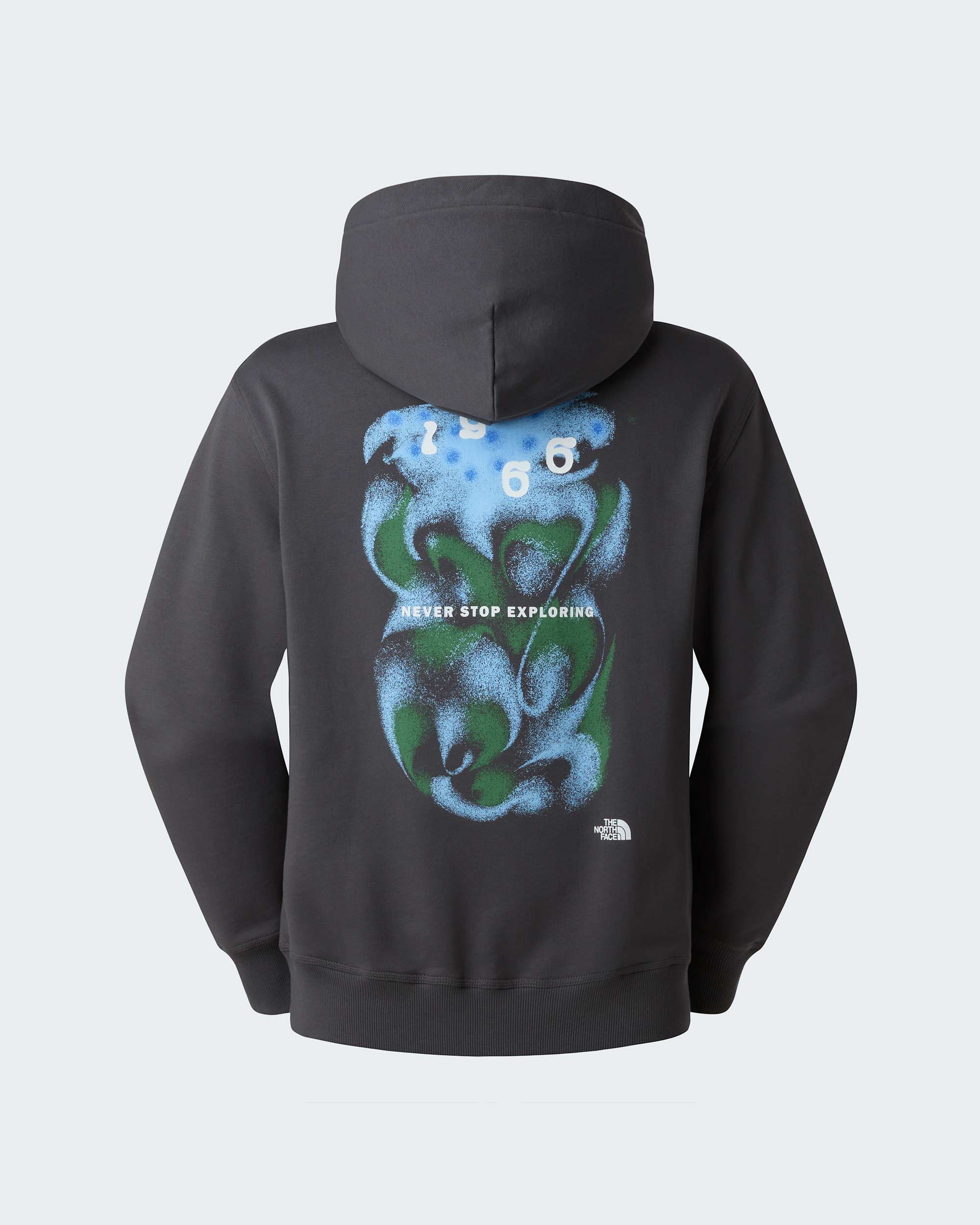 1966 Motion relaxt geschnittener Kapuzenpulli mit Grafik in Unisex TNF Anthracite Grey HERO