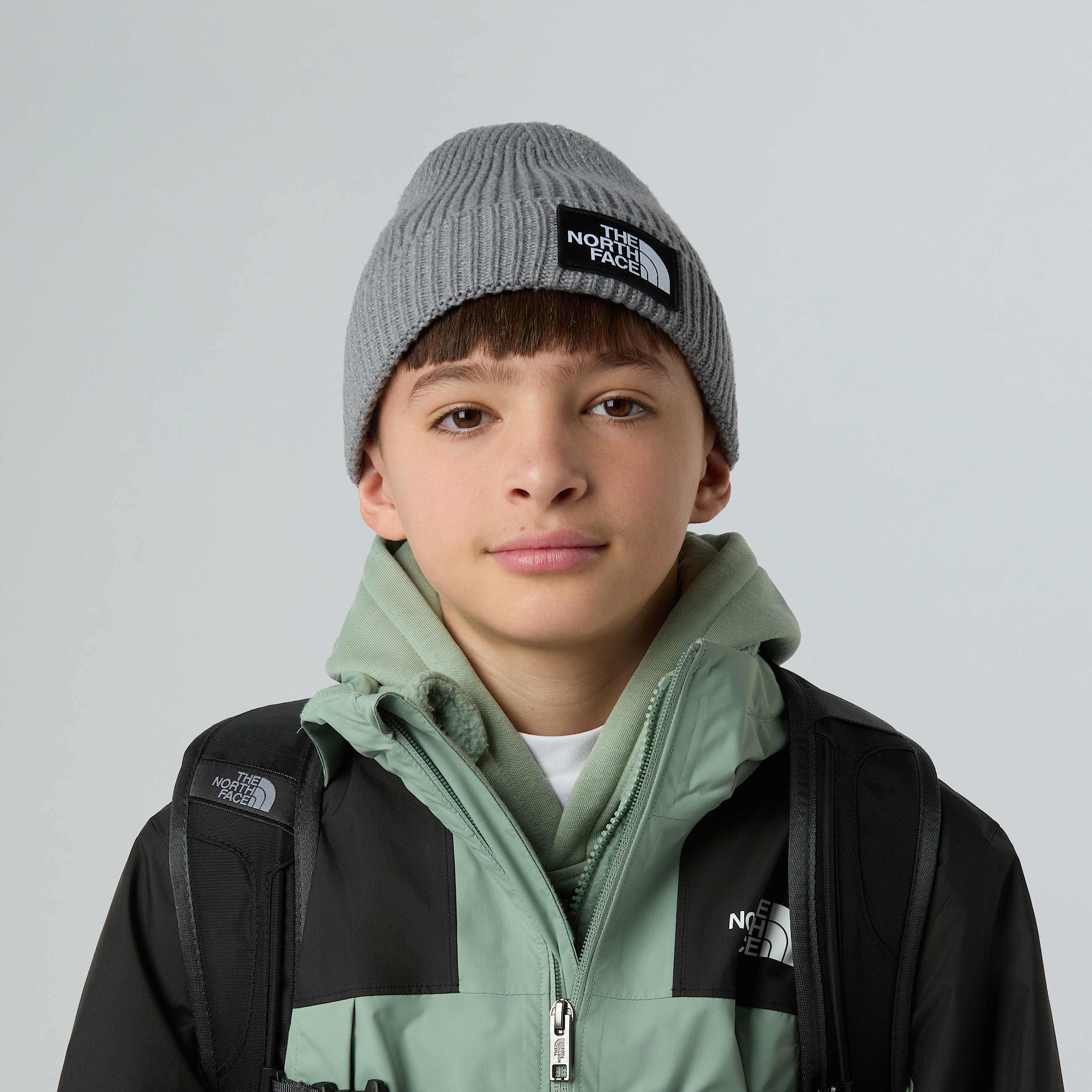 TNF Logo Box Beanie mit Umschlag fr Kinder TNF TNF Medium Grey Heather ALT12