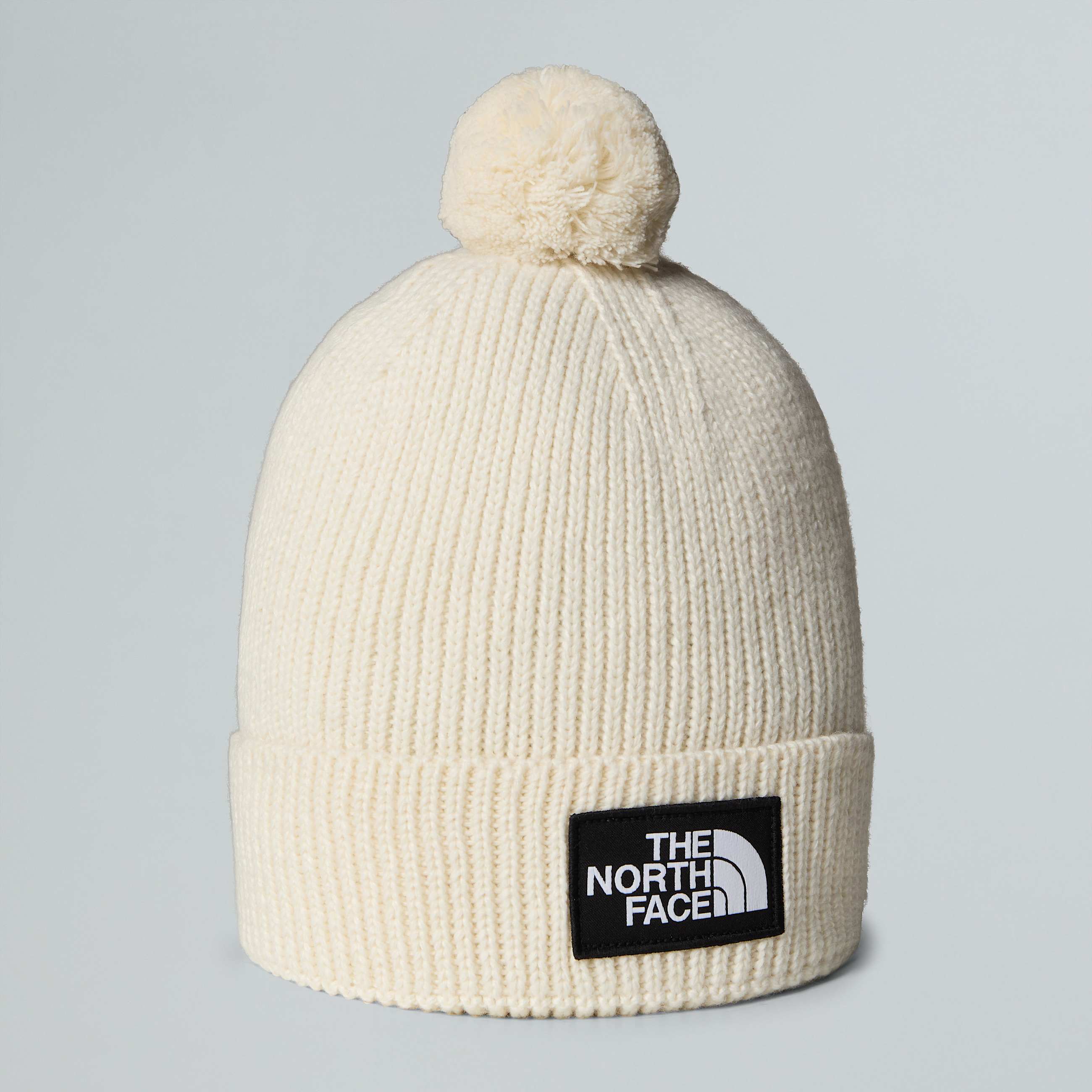 TNF Logo Box Pom Beanie TNF White Dune HERO