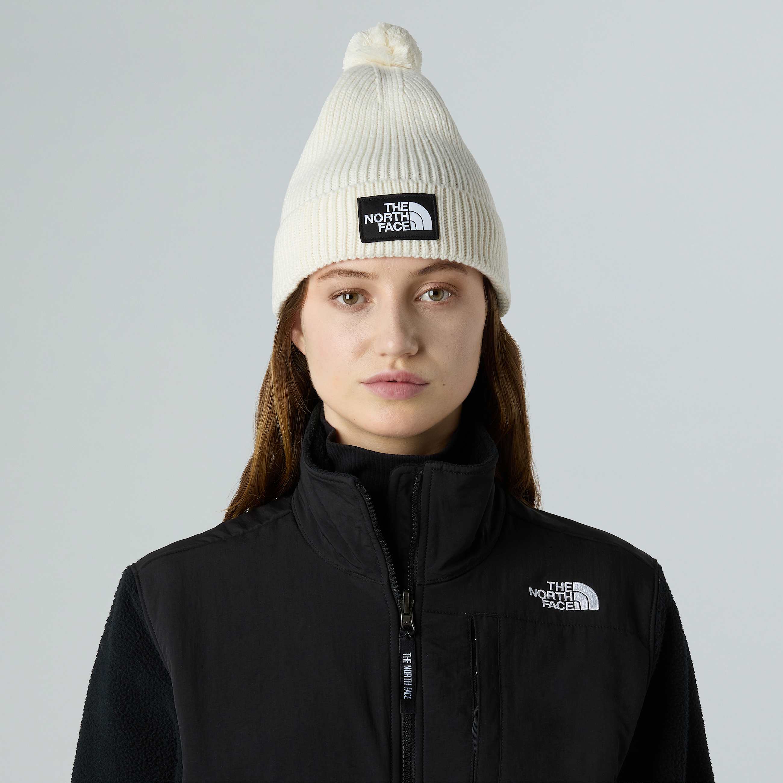 TNF Logo Box Pom Beanie TNF White Dune ALT1