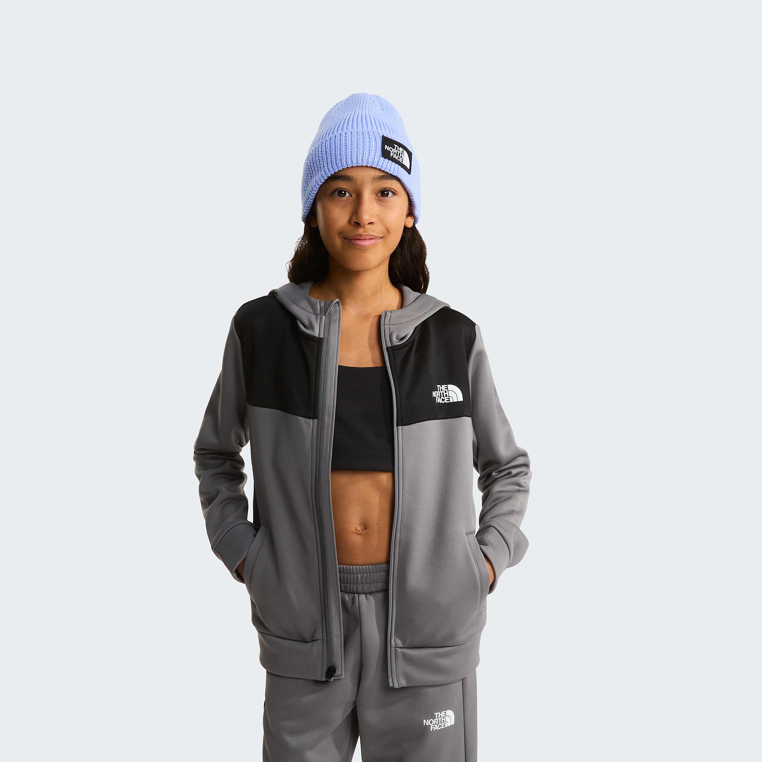 Reaxionhoodie met volledige ritssluiting voor tieners TNF Smoked Pearl ALT10