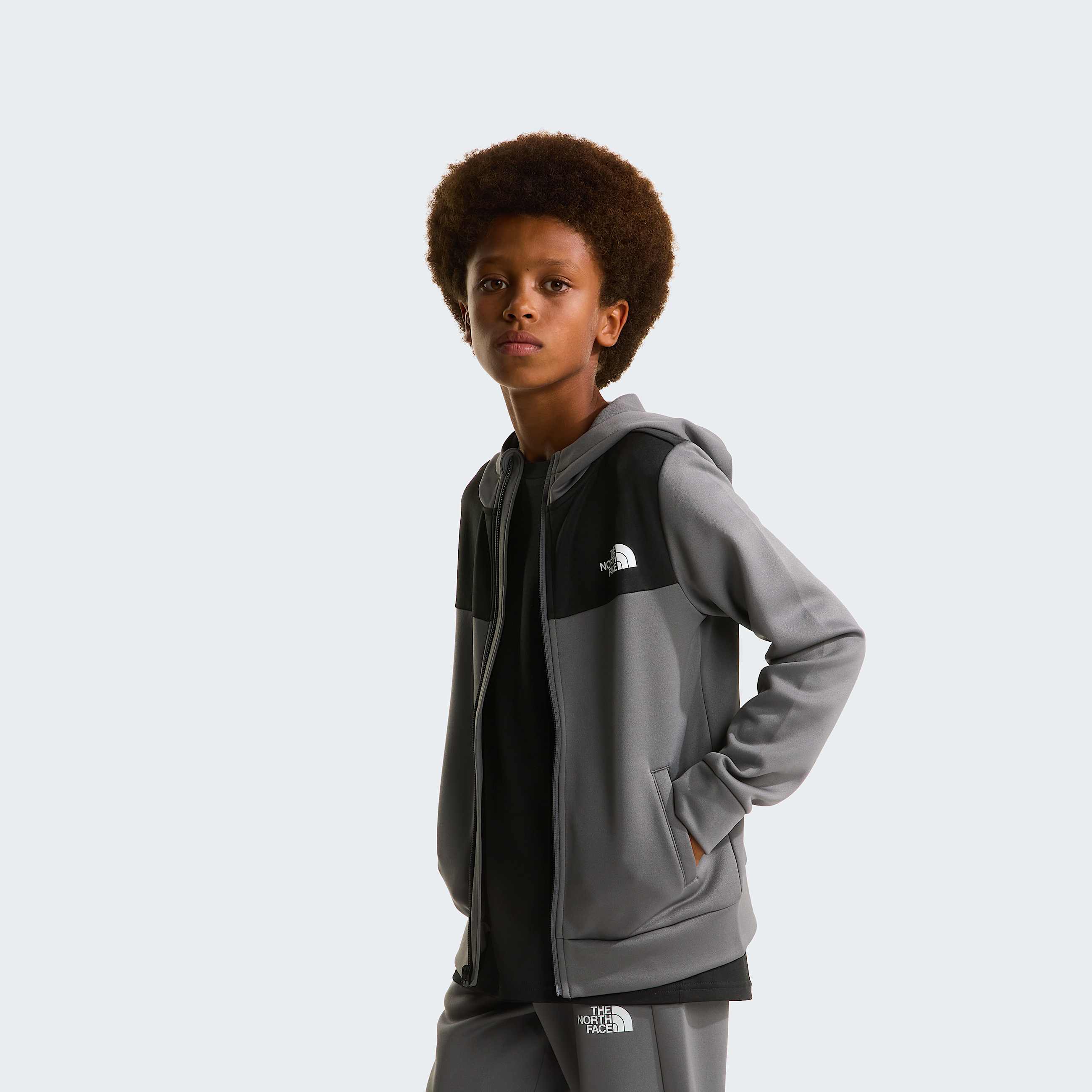 Reaxionhoodie met volledige ritssluiting voor tieners TNF Smoked Pearl ALT4