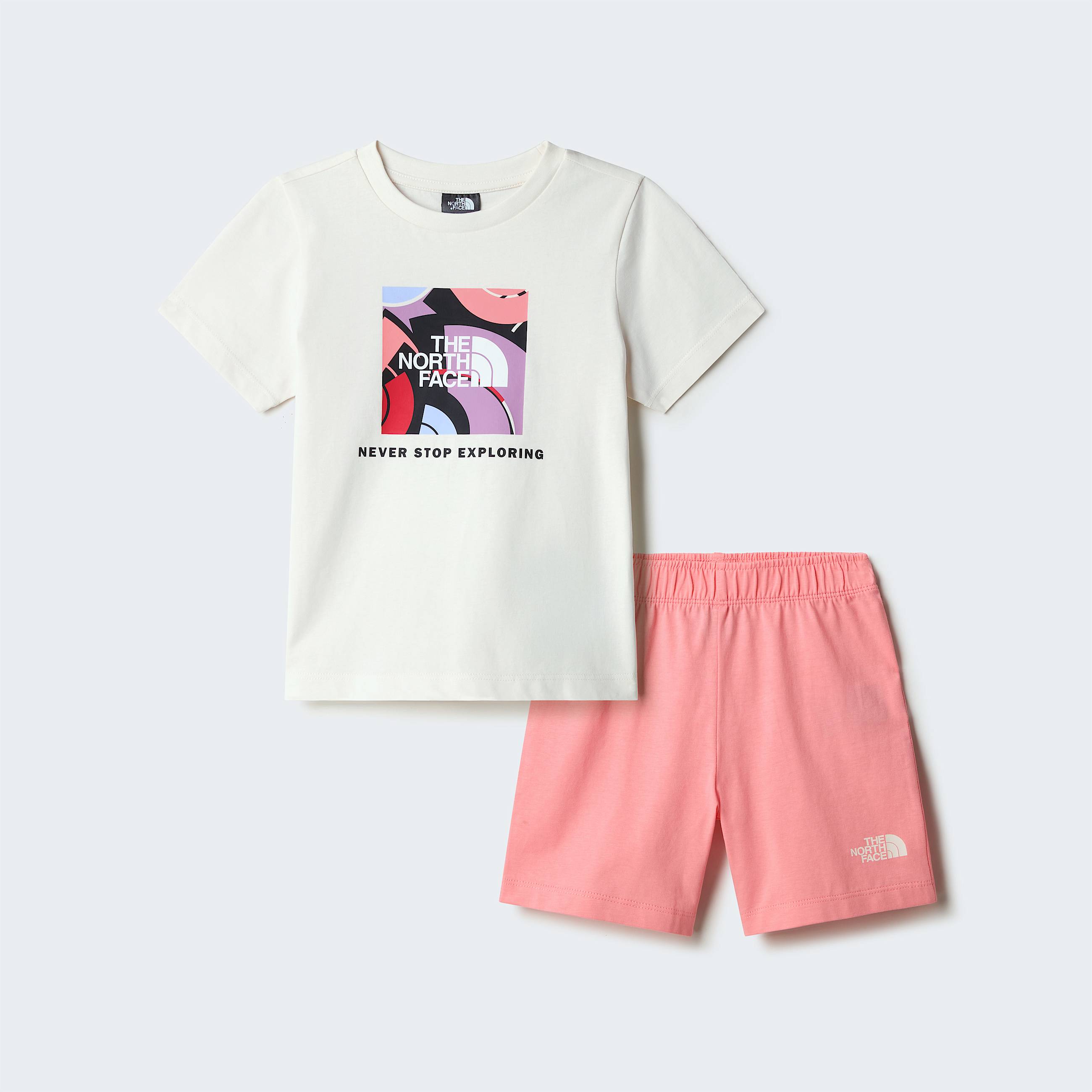 Kids NSE Box Play Regular Shorts Set TNF White DuneCoral Crush ALT20