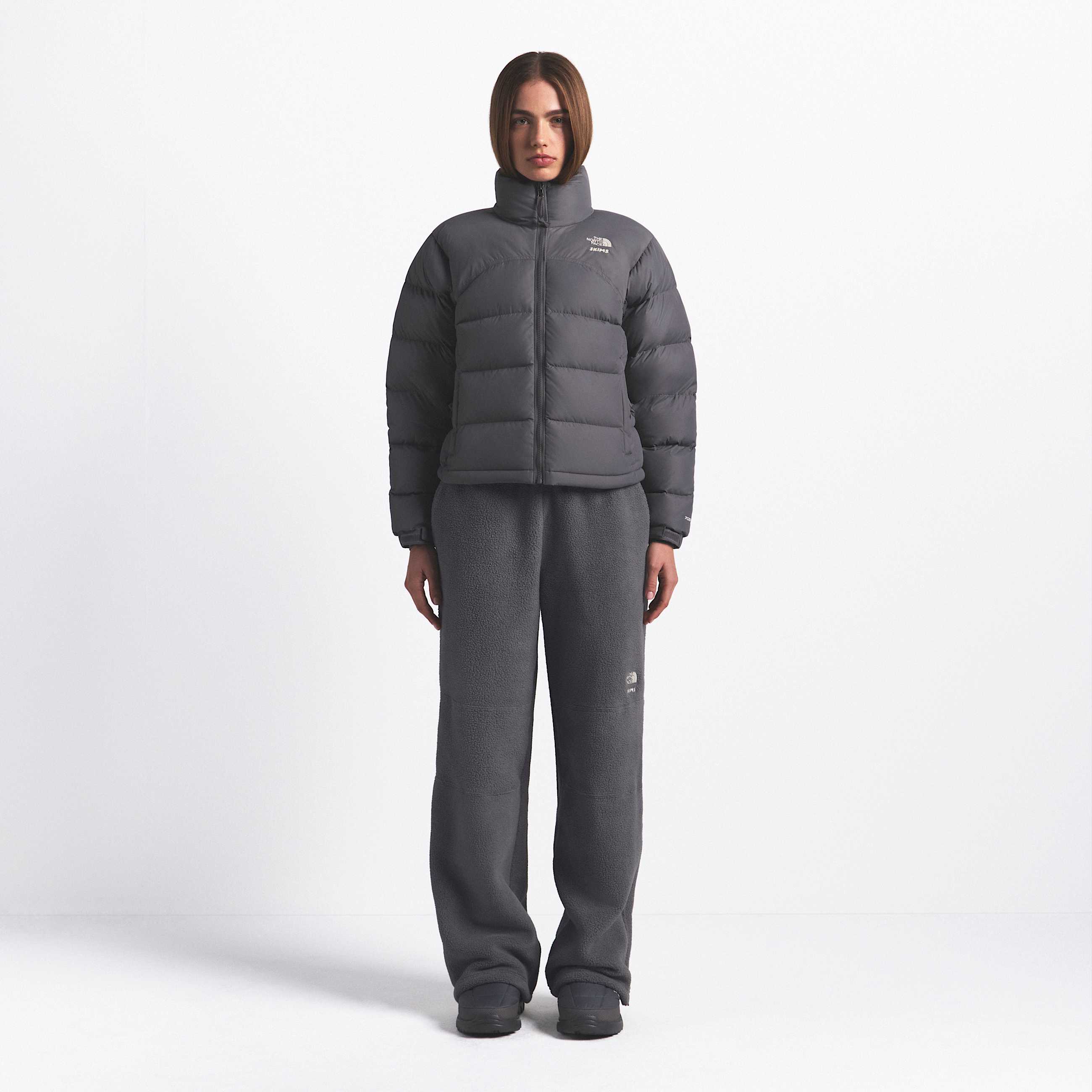 Womens The North Face X SKIMS 2000 Retro Nuptse Jacket TNF SK Gunmetal ALT3