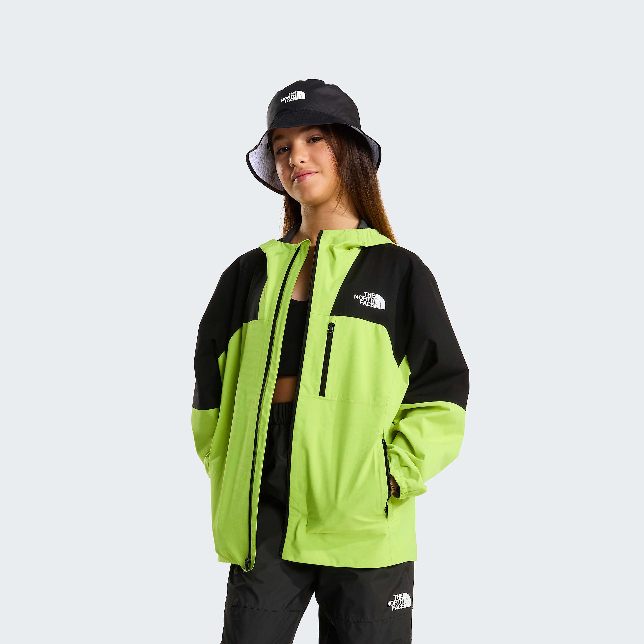 Teens Hike Packable Shell Jacket TNF TNF BlackFizz Lime ALT13