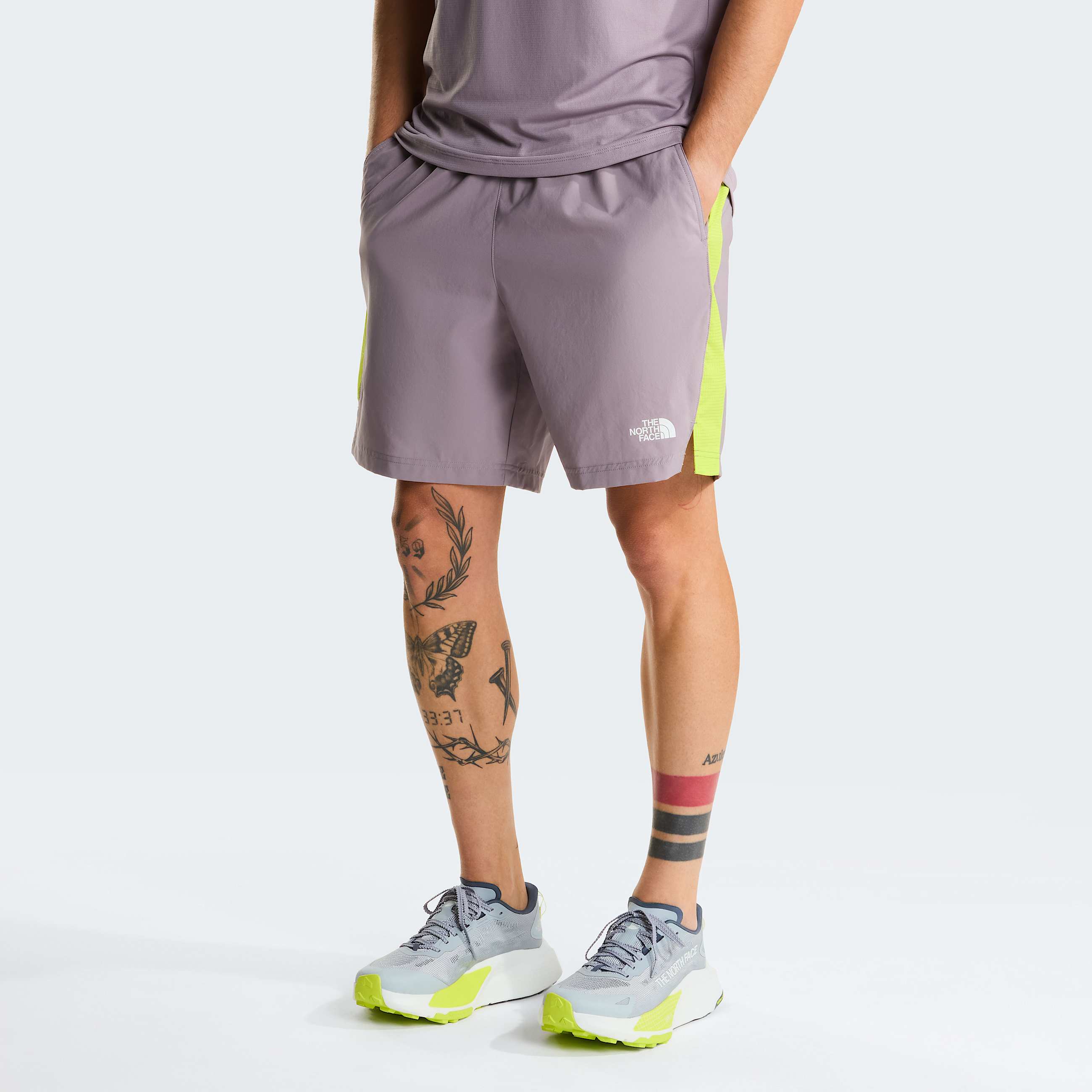 Mens 247 Colourblock Shorts TNF Transcendent GreyFizz Lime HERO