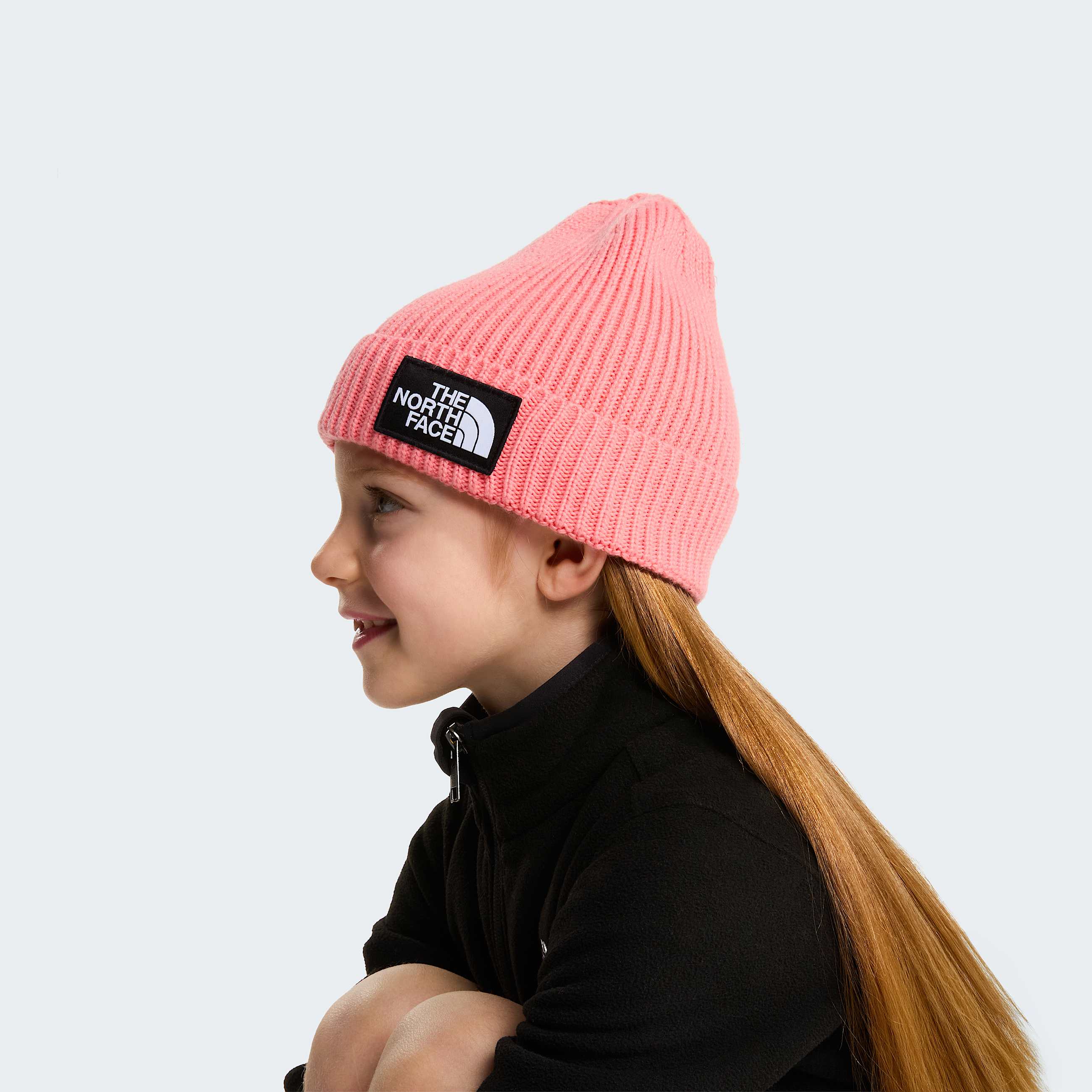 Kids TNF Logo Box Cuffed Beanie TNF Coral Crush ALT3
